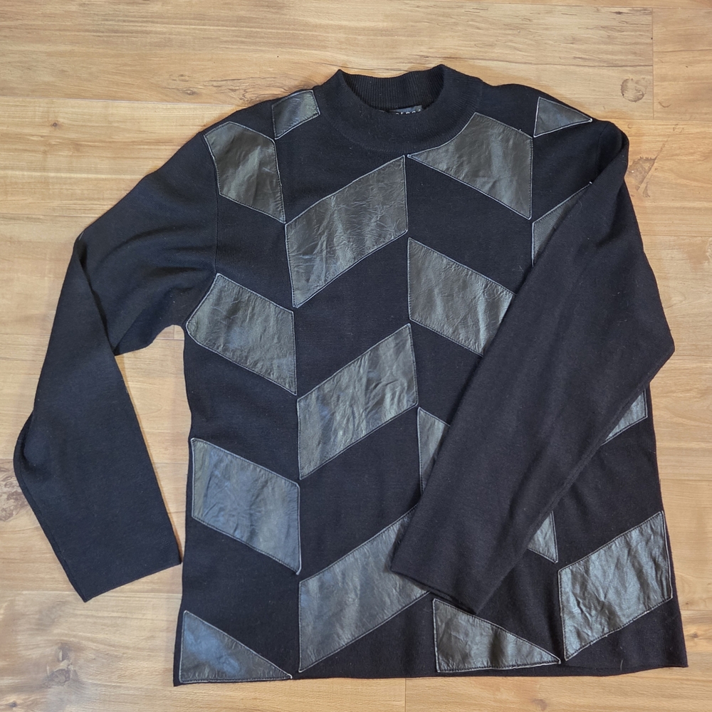 Protege Collection Black Sweater with Chevron Leather Accents